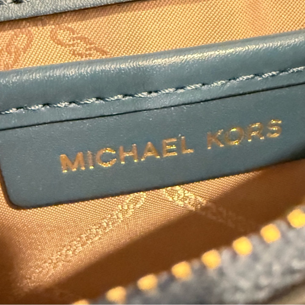 Michael Kors Jade Gusset Leather Shoulder Bag Blue Gold Chain Crossbody Shoulder - Picture 10 of 16